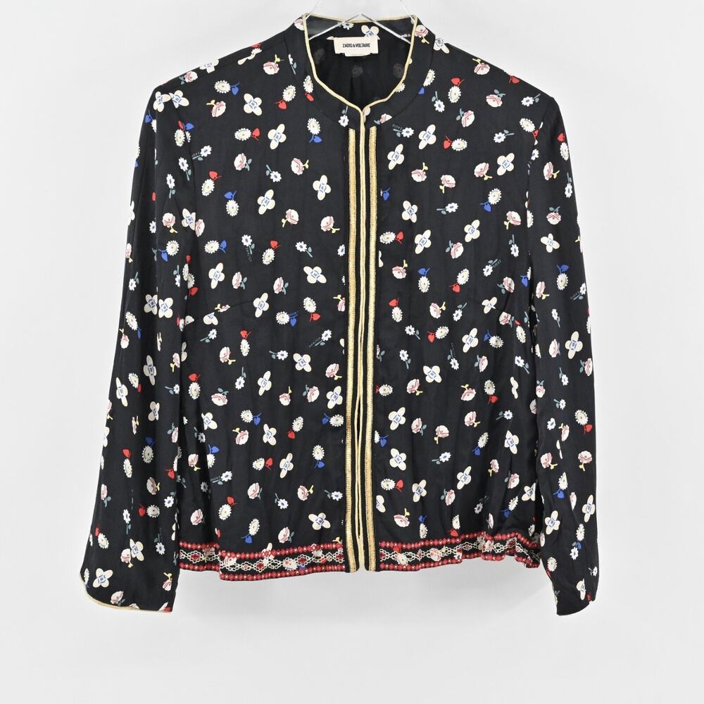 Zadig & Voltaire Black Floral-Print Zip Jacket